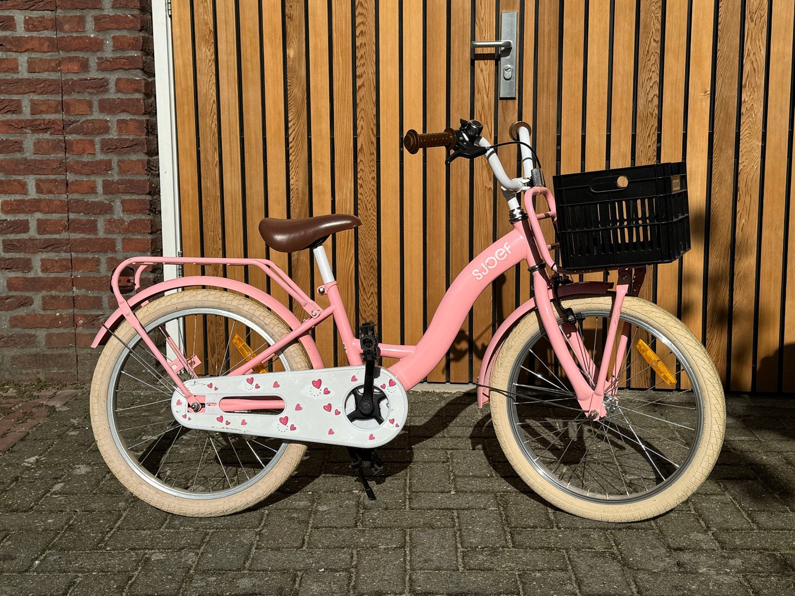 Roze kinderfiets Sjoef, Ophalen, Gebruikt, Velgrem, Handrem