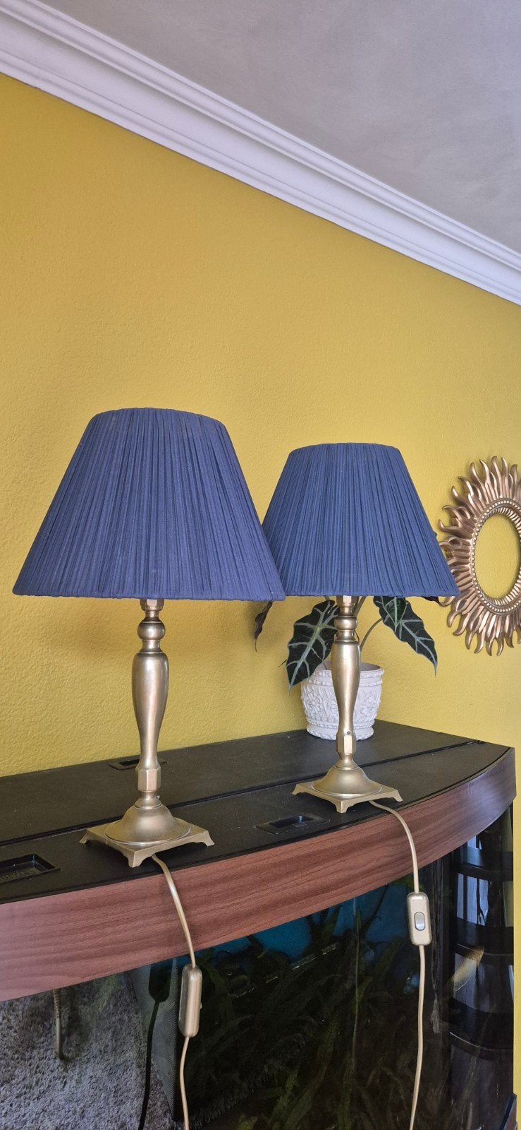 Set van 2 Vintage Messing Tafellampen met Plissé Kappen, Ophalen of Verzenden