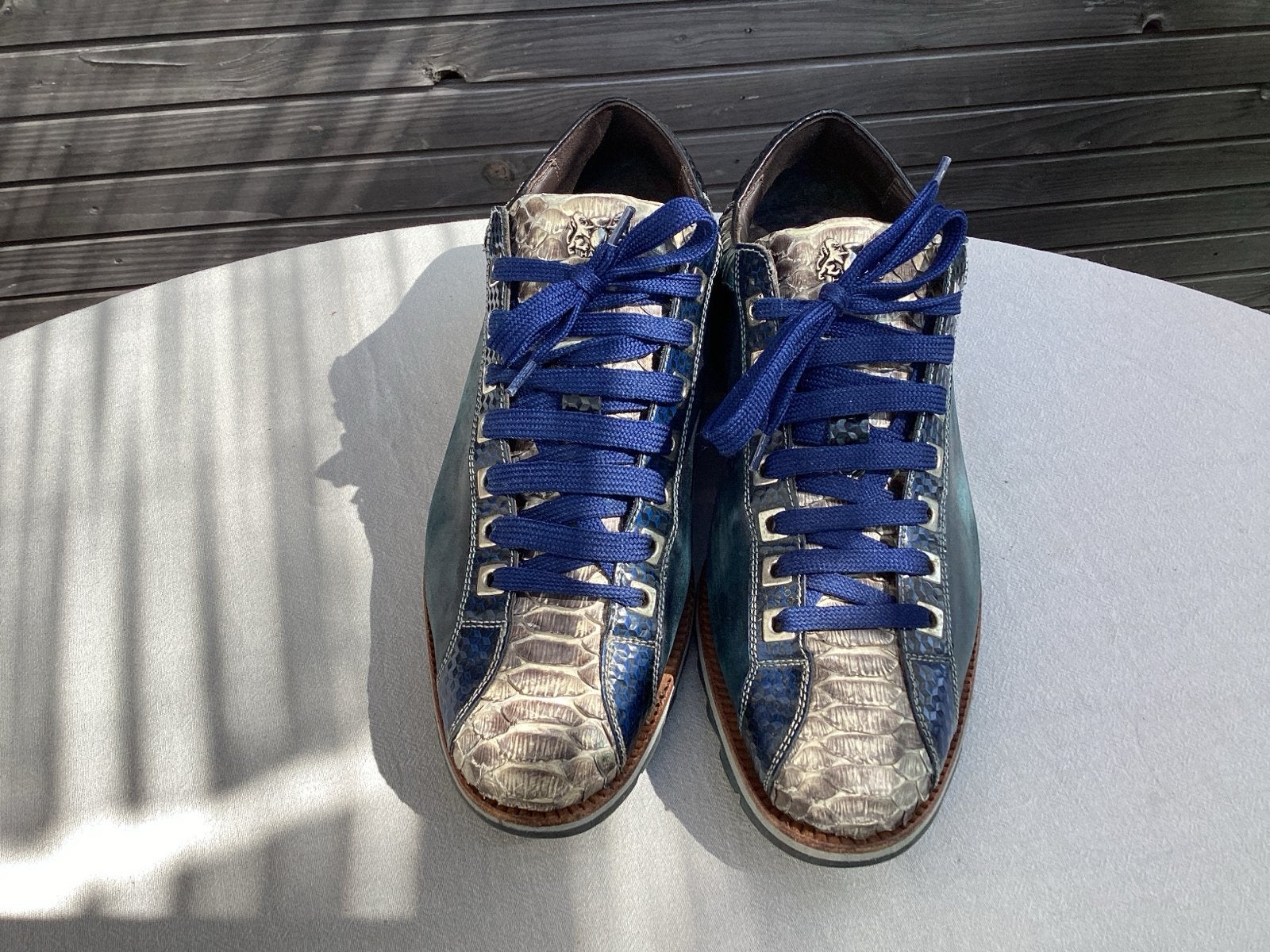 Harris schoenen maat 5,5 - Blauw met slangenprint, Ophalen of Verzenden, Zo goed als nieuw, Blauw, Veterschoenen