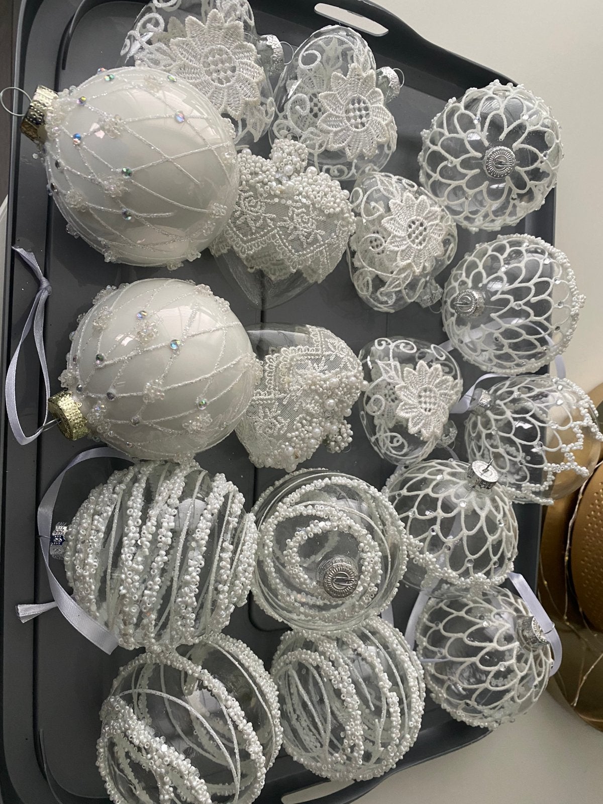17glazen witte kerstballen, Ophalen of Verzenden, Gebruikt