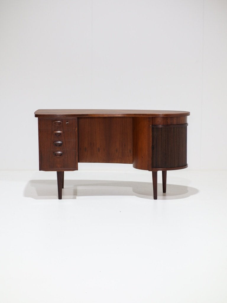 Kai Kristiansen bureau met bar model 54 kidney palissander, Ophalen, Met lades, -, Hout
