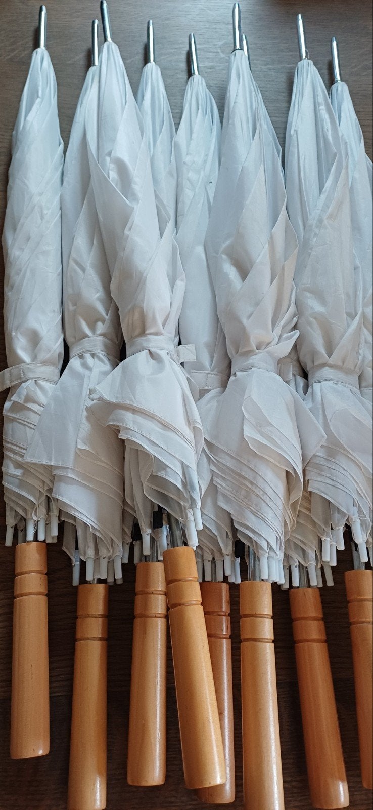 Witte paraplu's (10 stuks), houten handvat (bijv.bruiloft), Ophalen, Zo goed als nieuw, Wit