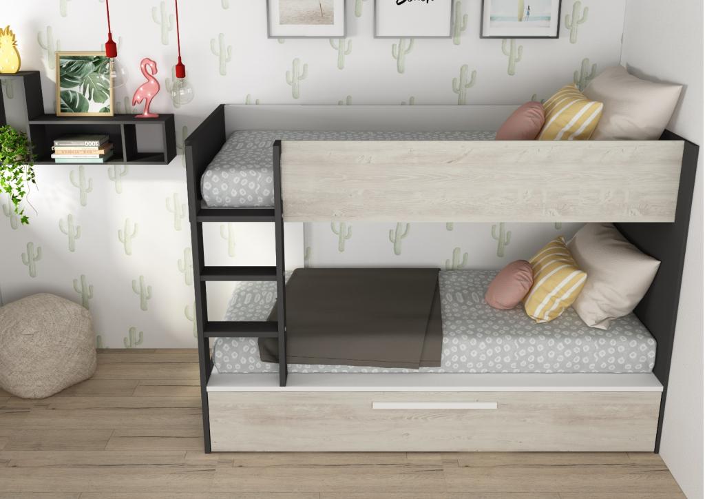 Jules stapelbed met slaaplade - 90x200 - Antraciet, Niet ingevuld, Niet ingevuld, Niet ingevuld