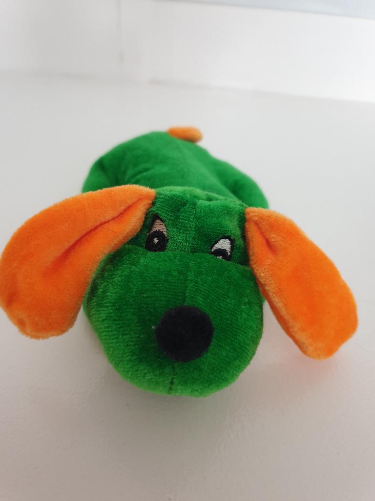 Vrolijke Groene Hond Knuffel met Oranje Oren (16 cm), Groen, Zo goed als nieuw, Klein (minder dan 20 cm), Hond
