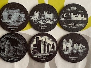 Wales stenen onderzetters kasteel afbeelding set eigen doos, Antislip, Steen/keramiek, Glasonderzetter, Nieuw
