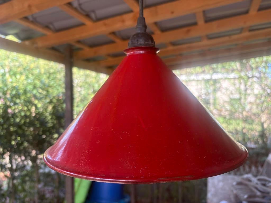 Emaille lampenkap rood vintage, Ophalen, Gebruikt, Overige vormen, Minder dan 25 cm