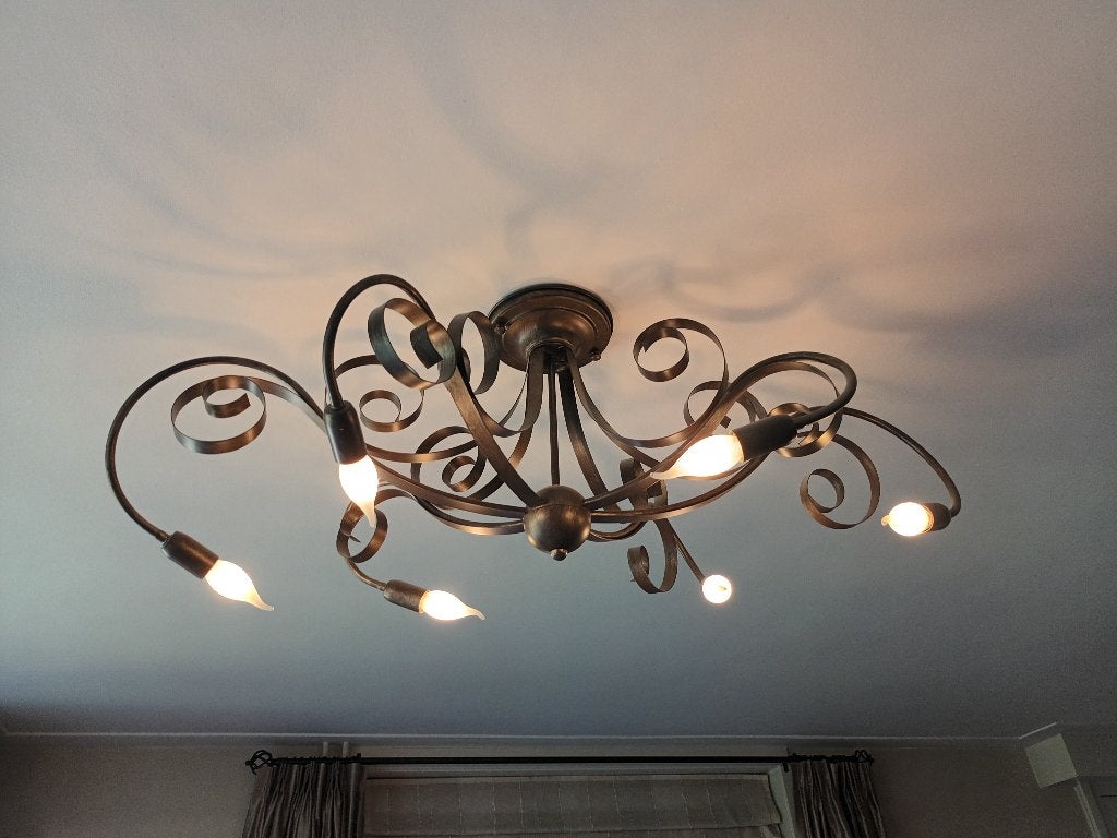 Brocante bruin metalen lamp met kaarsverlichting, Ophalen, Gebruikt, Metaal