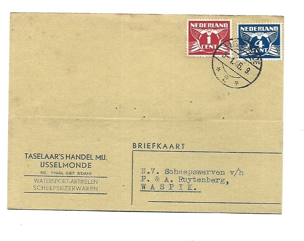 IJsselmonde-Taselaar's Handel MIJ. -naar Waspik, Verzenden, Briefkaart