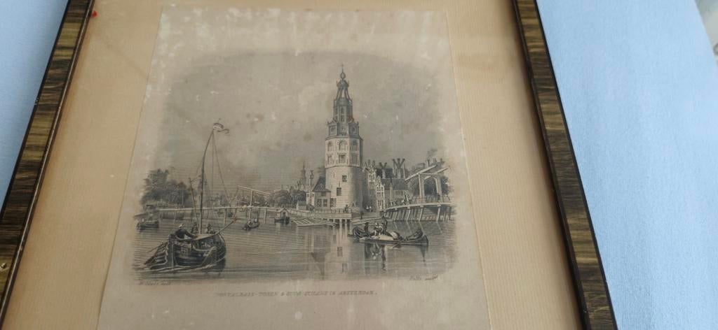 Montalbans toren & Oude schans in Amsterdam., Antiek en Kunst, Kunst | Etsen en Gravures, Ophalen of Verzenden