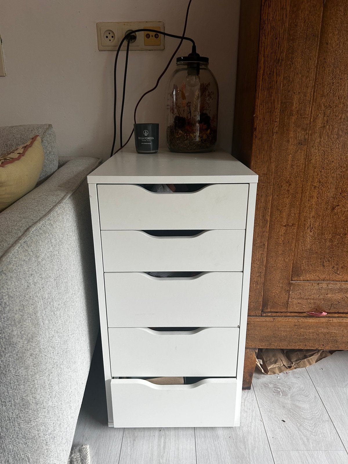Witte ladekast met 5 laden, Ophalen, Overige materialen, Minder dan 50 cm, Gebruikt