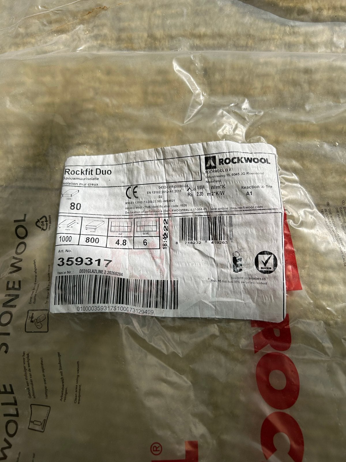 Rockwool Rockfit Duo steenwol isolatie 80 mm, Ophalen, Nieuw, Steenwol, 15 m² of meer