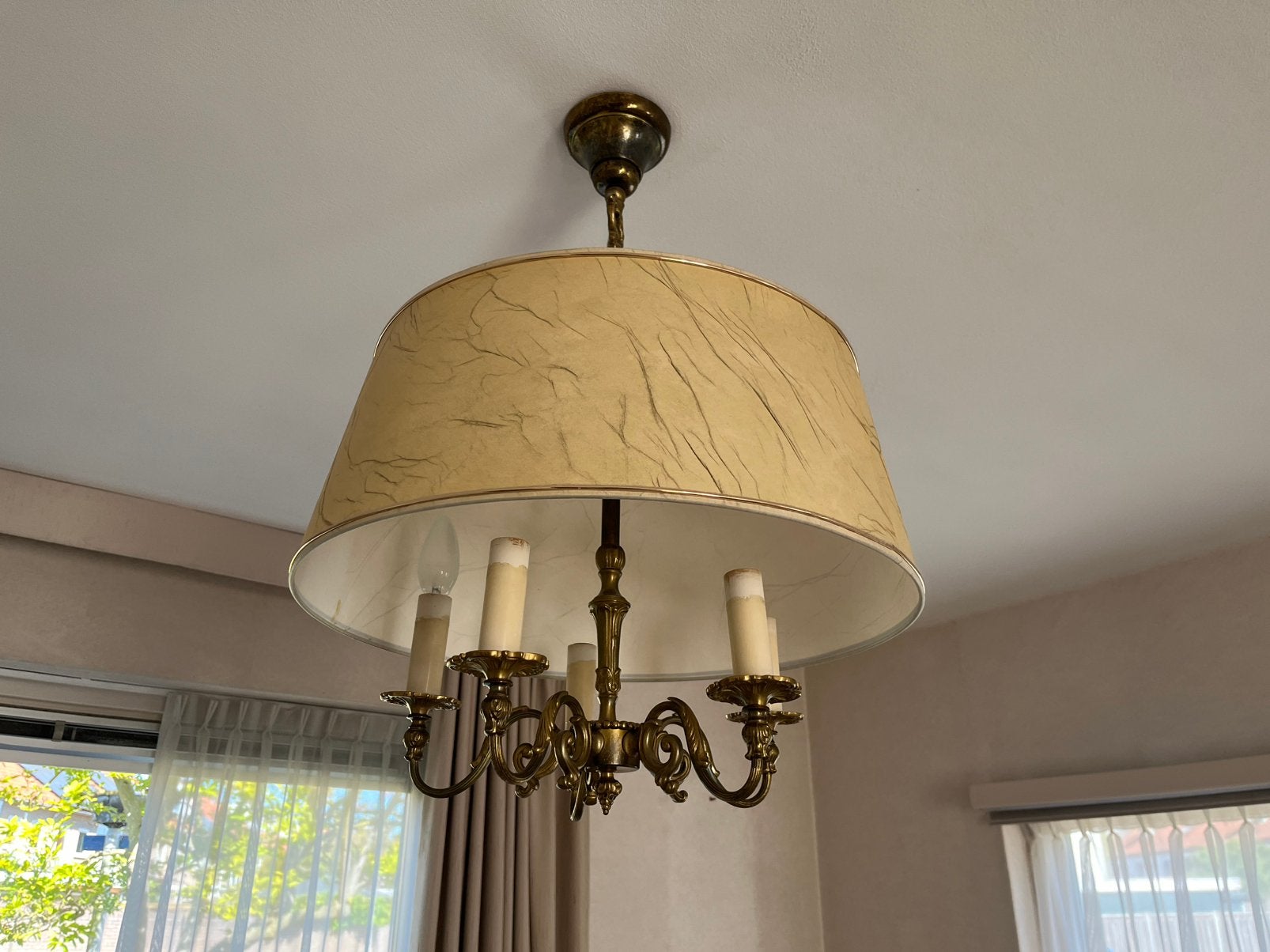 Plafondlamp vintage, Ophalen, Gebruikt, Overige materialen, E14 (klein)