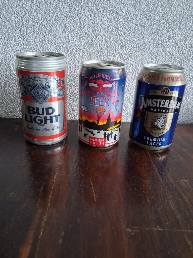 3 Vintage Bierblikjes: Bud Light, Market Garden, Amsterdam, Ophalen of Verzenden, Gebruikt, Overige, Overige merken