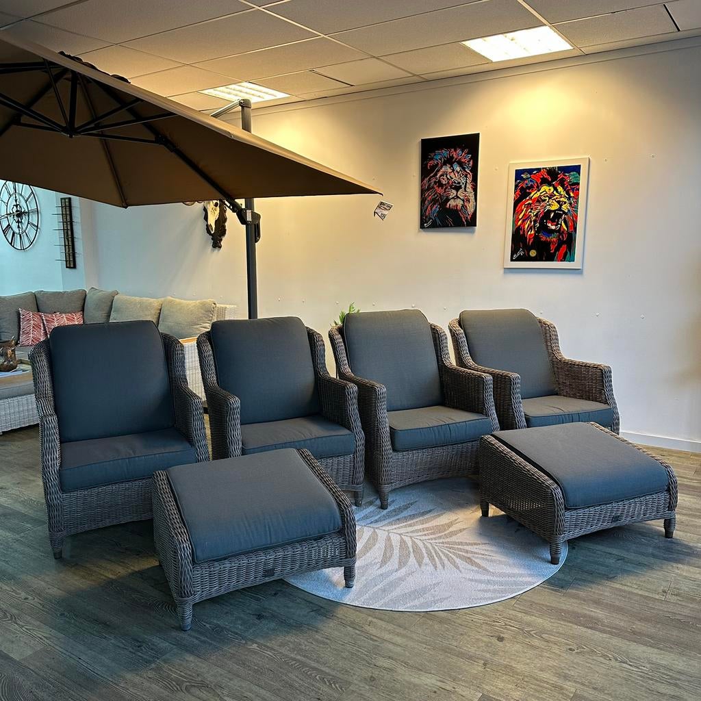 4 Seasons Outdoor (4SO) fauteuils + tafel + voetenbankjes, 4 zitplaatsen, Verzenden, ., Zo goed als nieuw