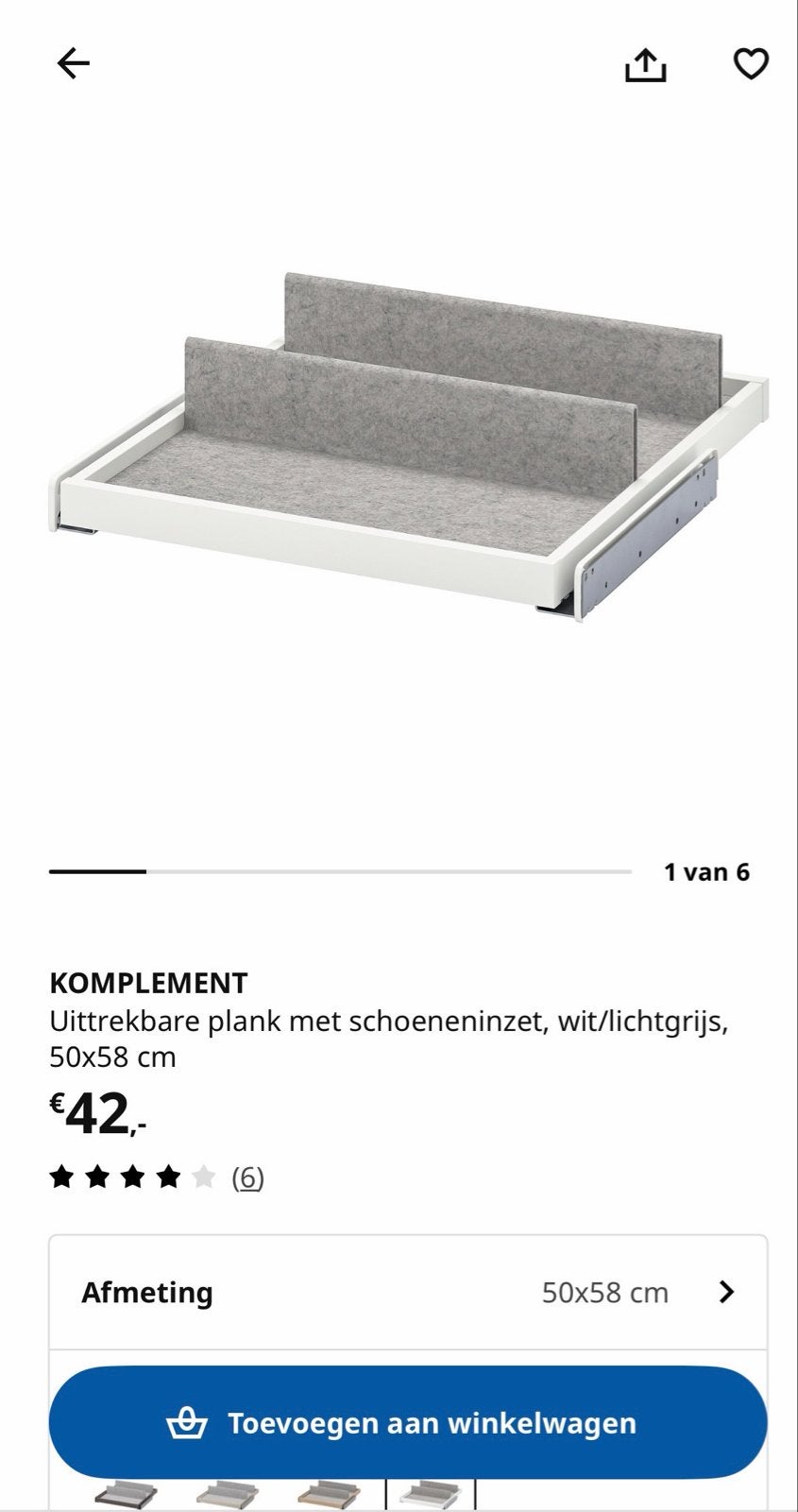 2x IKEA KOMPLEMENT Uittrekbare plank met schoeneninzet 50x58, Ophalen of Verzenden, Zo goed als nieuw