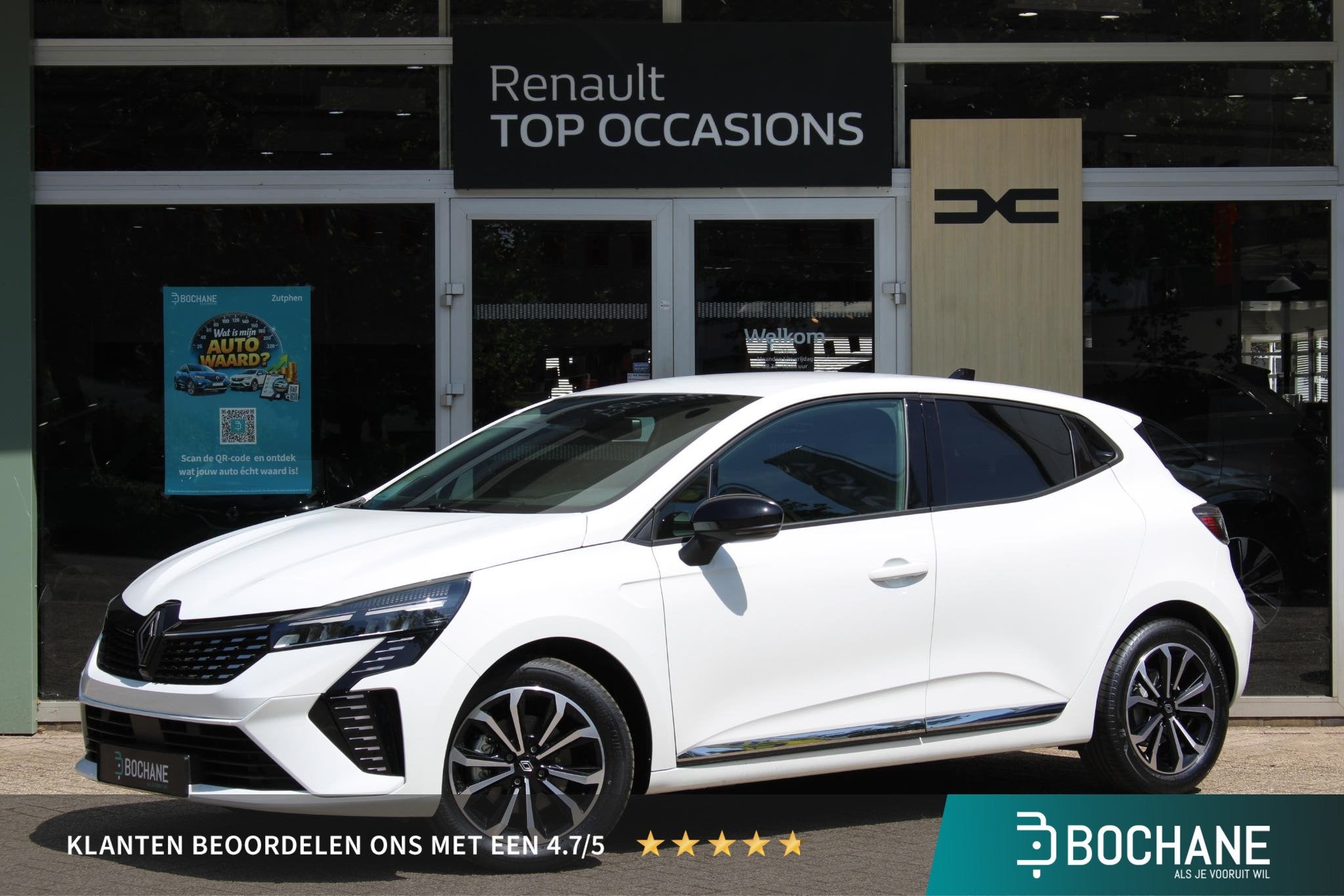 Renault Clio 1.6 E-Tech Full Hybrid 145 techno | Airco | Ach, Auto's, Renault, Gebruikt, Met garantie (alle), Leder en Stof, Wit