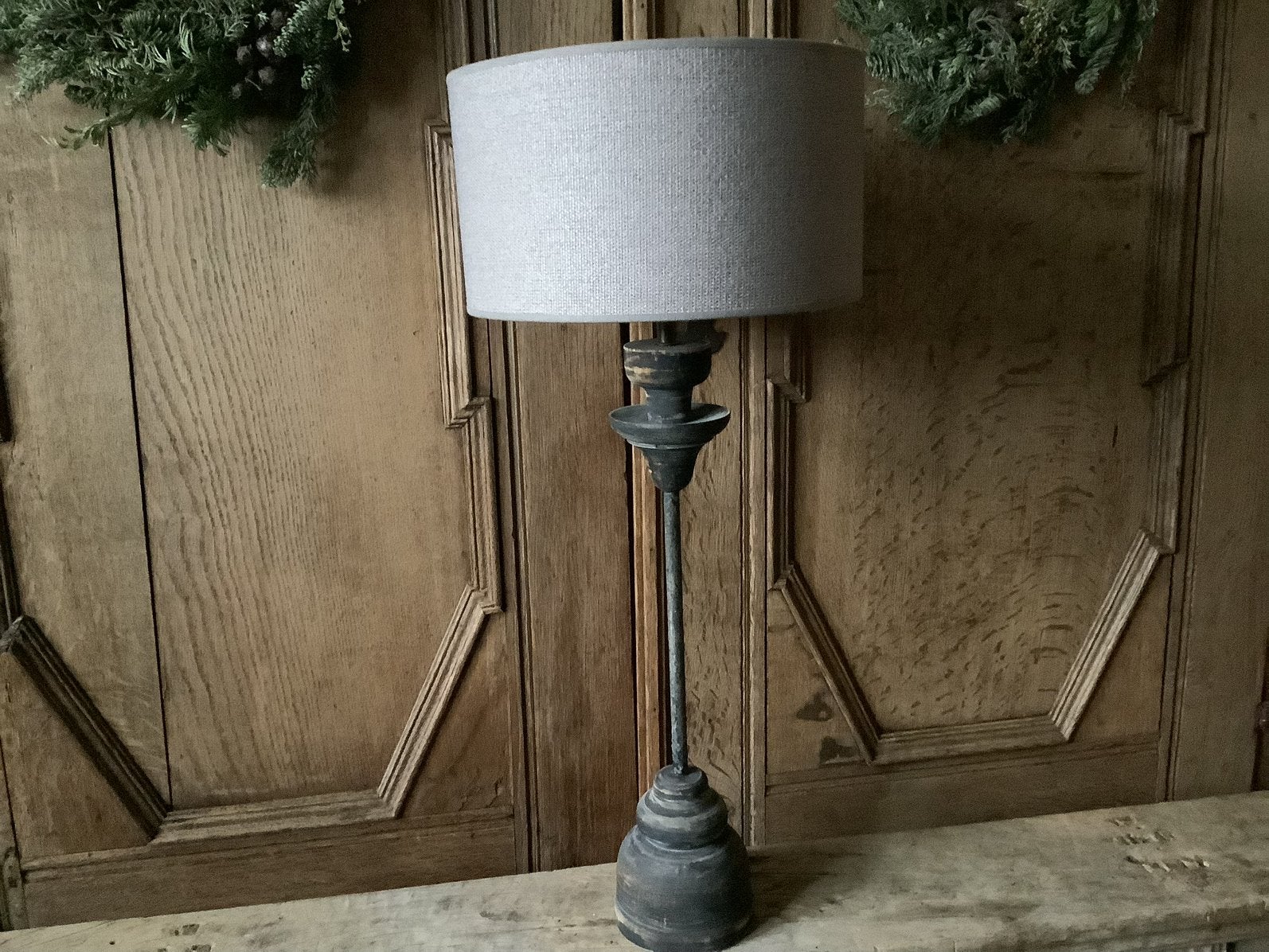 NIEUW tafellamp houten voet met stang en mooie lampenkap, Ophalen of Verzenden, Nieuw