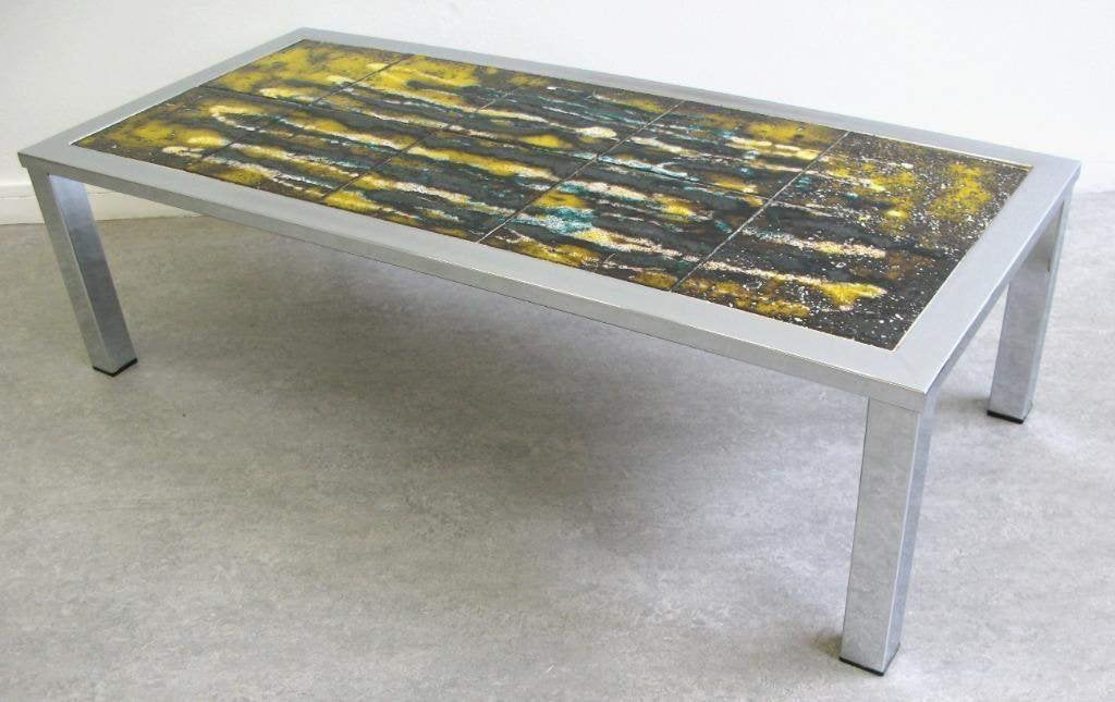 Vintage salontafel keramiek Space Age chroom Fat Lava, Huis en Inrichting, Tafels | Salontafels, Ophalen, Gebruikt, 50 tot 100 cm