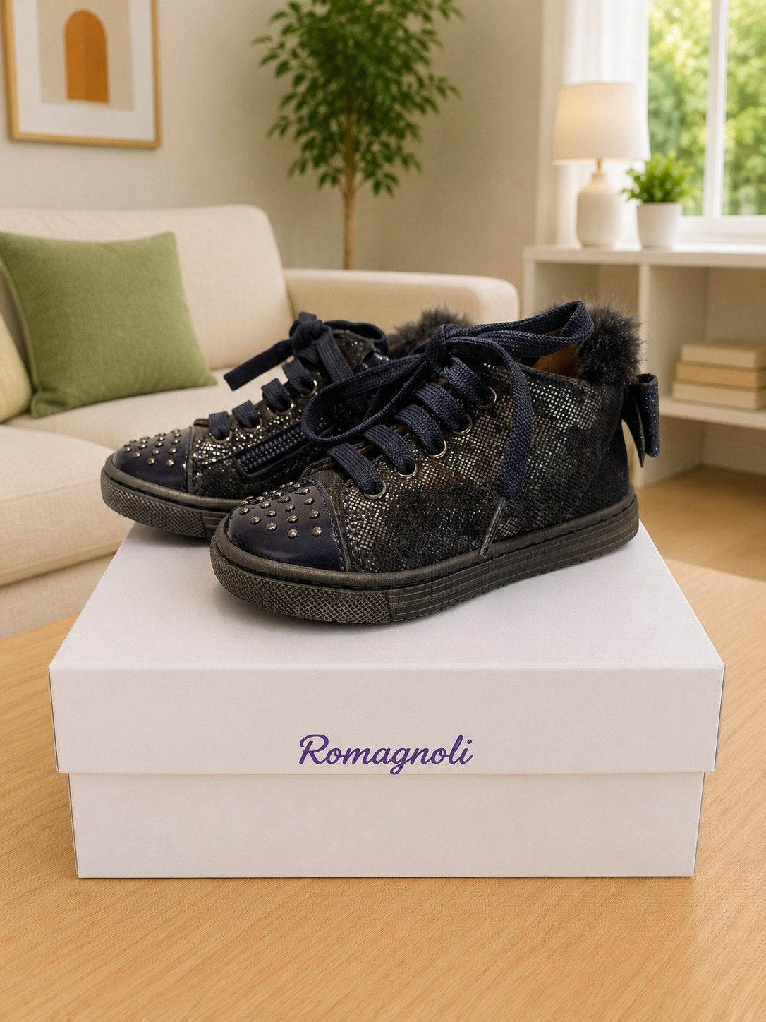 Romagnoli hoge sneakers donkerblauw – Maat 21 – Leer, Kinderen en Baby's, Meisje, Schoenen, Nieuw, Ophalen of Verzenden