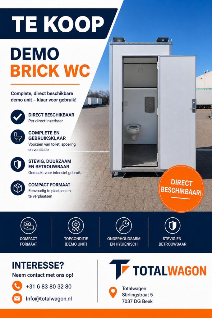 Brick mobiele toilet cabine demo vaste wc en vermaler, Ophalen, Zo goed als nieuw, Overige