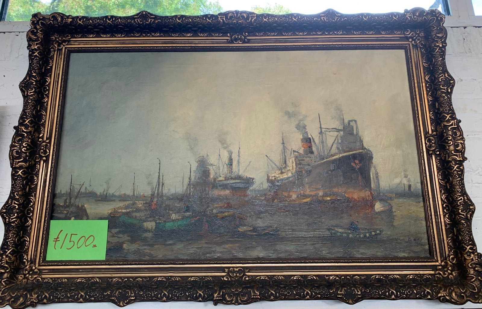 Schilderij Willem Bos haven gezicht Rotterdam olieverf doek., Ophalen of Verzenden