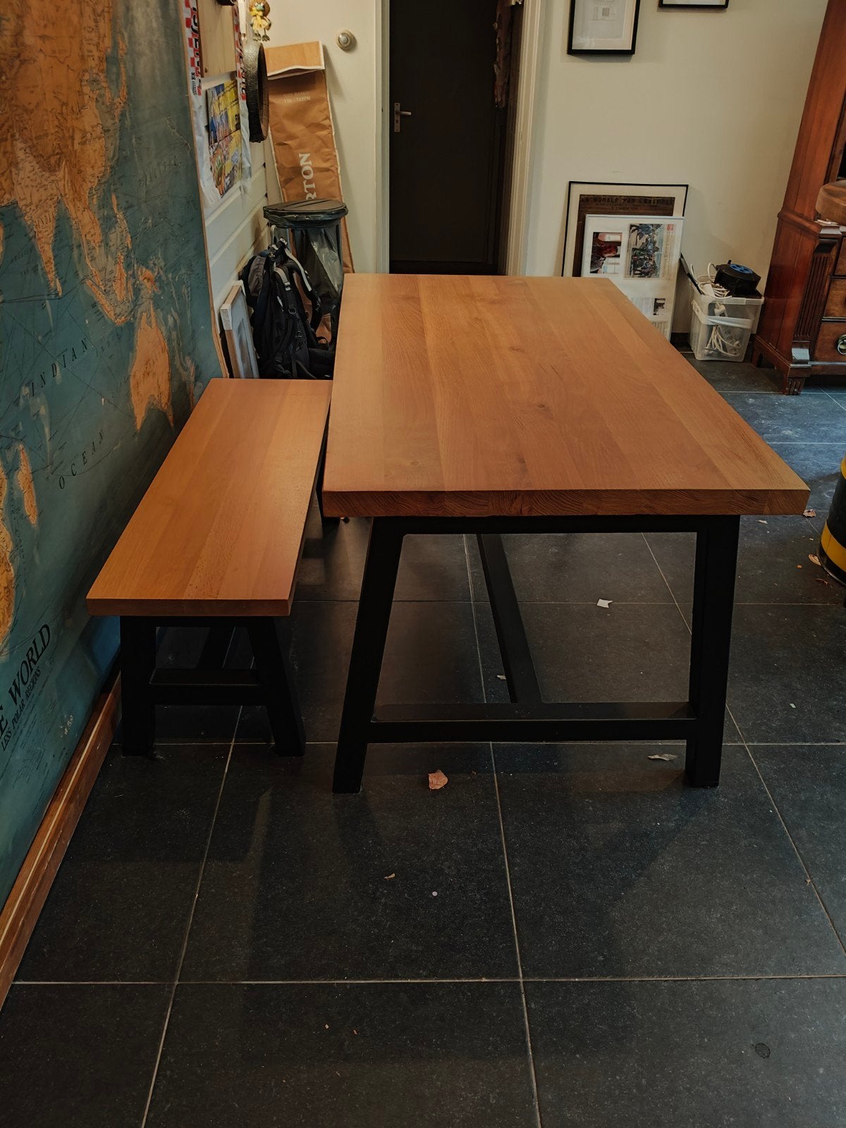Massief Eiken eettafel set, 4 persoons, 160x90,, Ophalen, Gebruikt, Eikenhout, 50 tot 100 cm