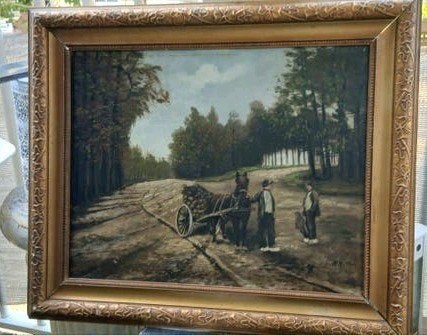 Oud Hollands landschap met figuren en kar, Ophalen, Bijzondere lijst, Paneel