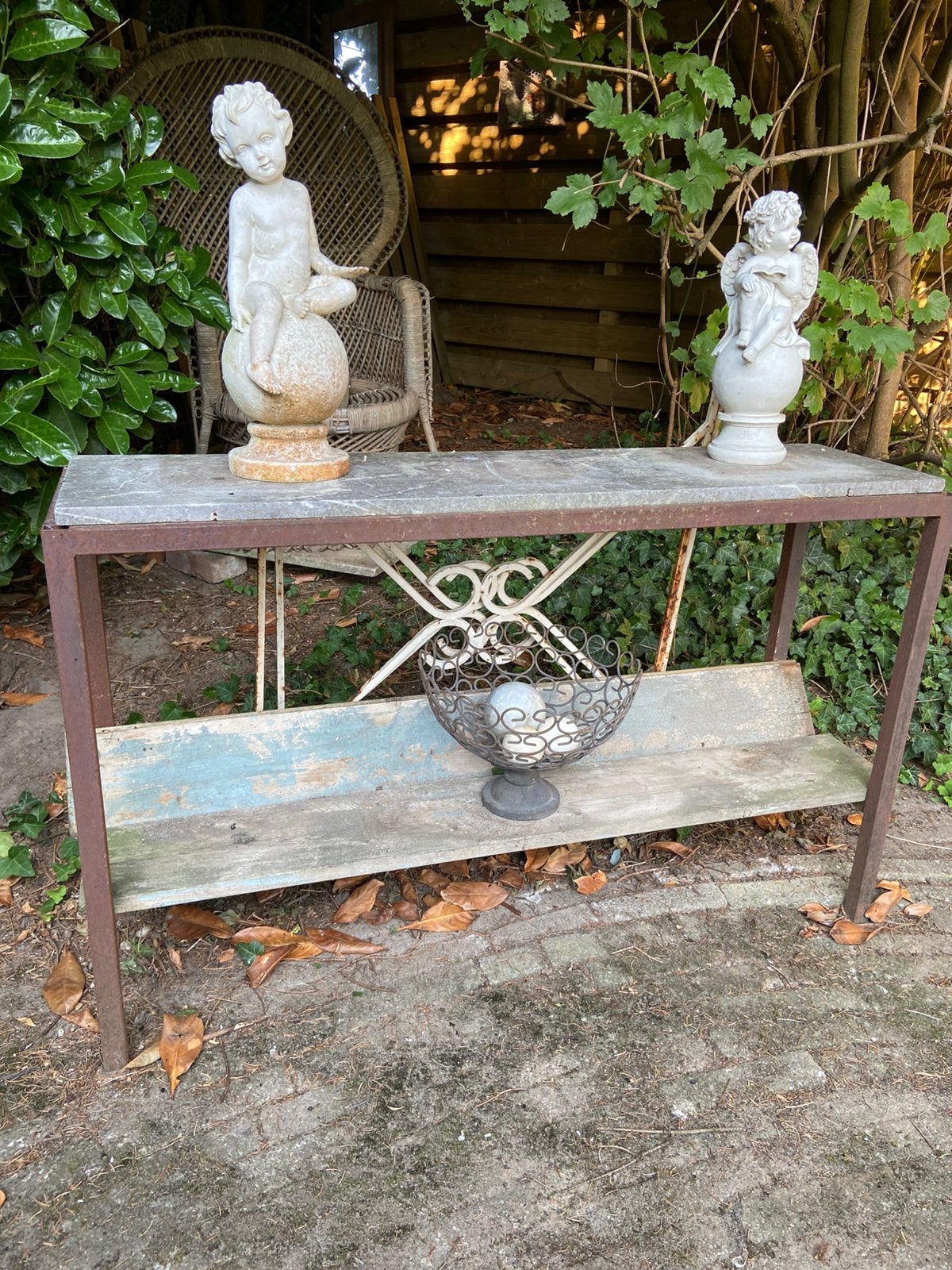 Sidetable voor tuin ijzer/ natuursteen, Ophalen, Gebruikt, Rechthoekig, Overige materialen