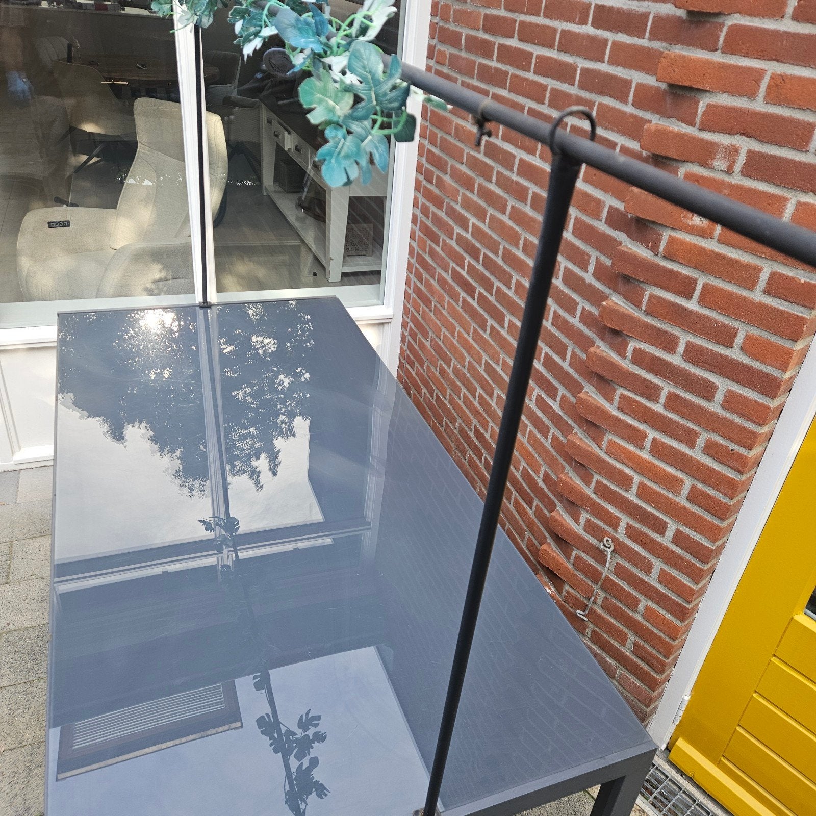 Hartman tuintafel met glazen blad - 183x90x75 cm, Ophalen of Verzenden, Gebruikt, Rechthoekig, Metaal