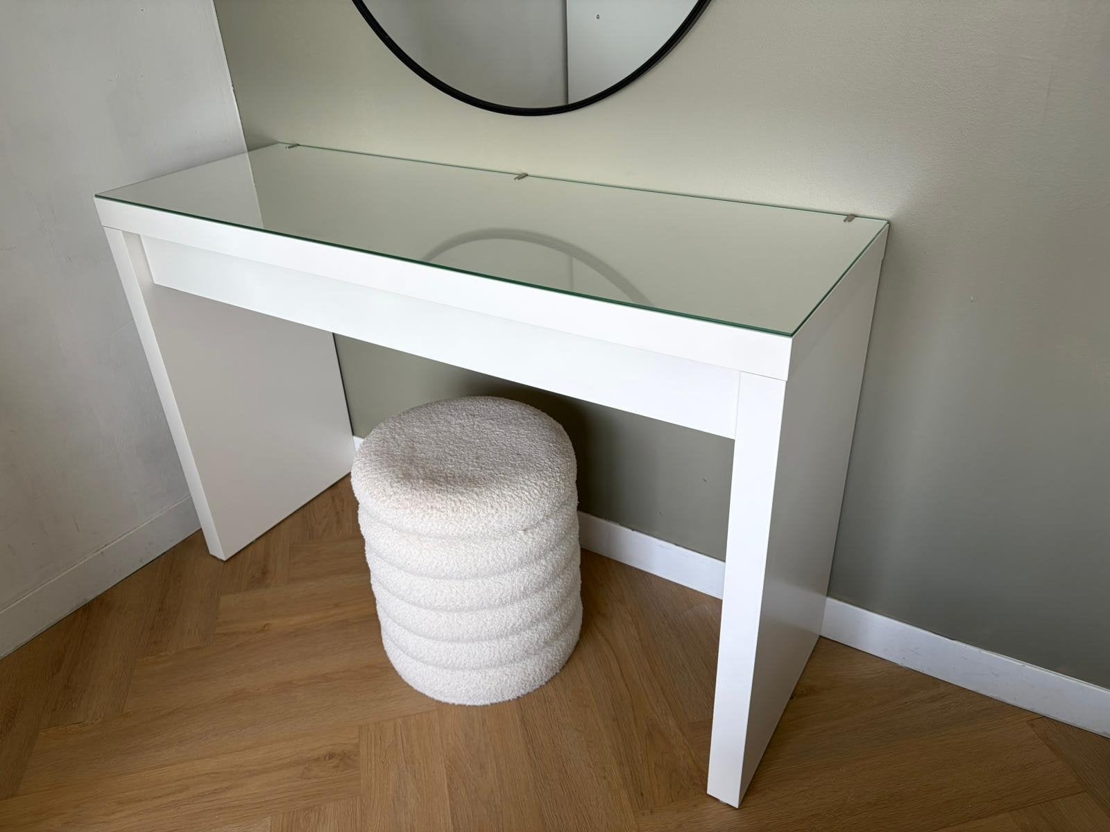 IKEA MALM Toilettafel/Bureau met Glasplaat - Wit, Ophalen, Hout, 100 tot 150 cm, Minder dan 100 cm