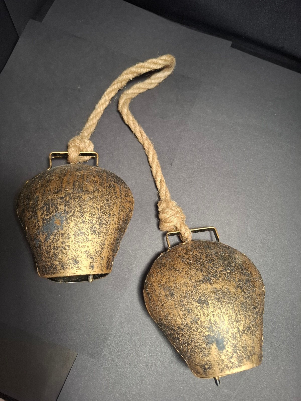 Decoratieve metalen bellen aan touw, goudkleurig, Vintage, Gebruikt, Ophalen of Verzenden, Goud