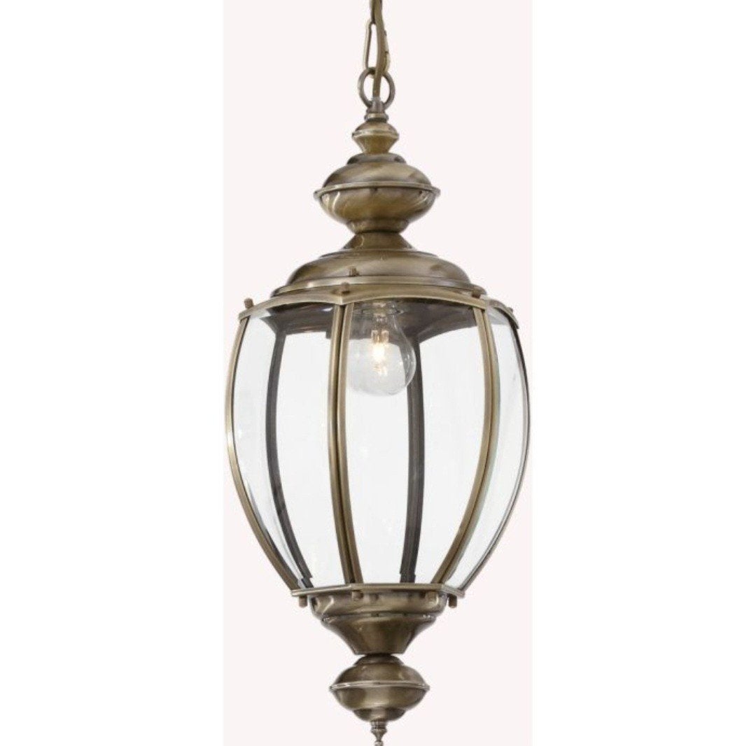 Lantaarn hanglamp Norma-X9 oud messing nieuw in doos., Ophalen, Nieuw, Glas, E27 (groot)