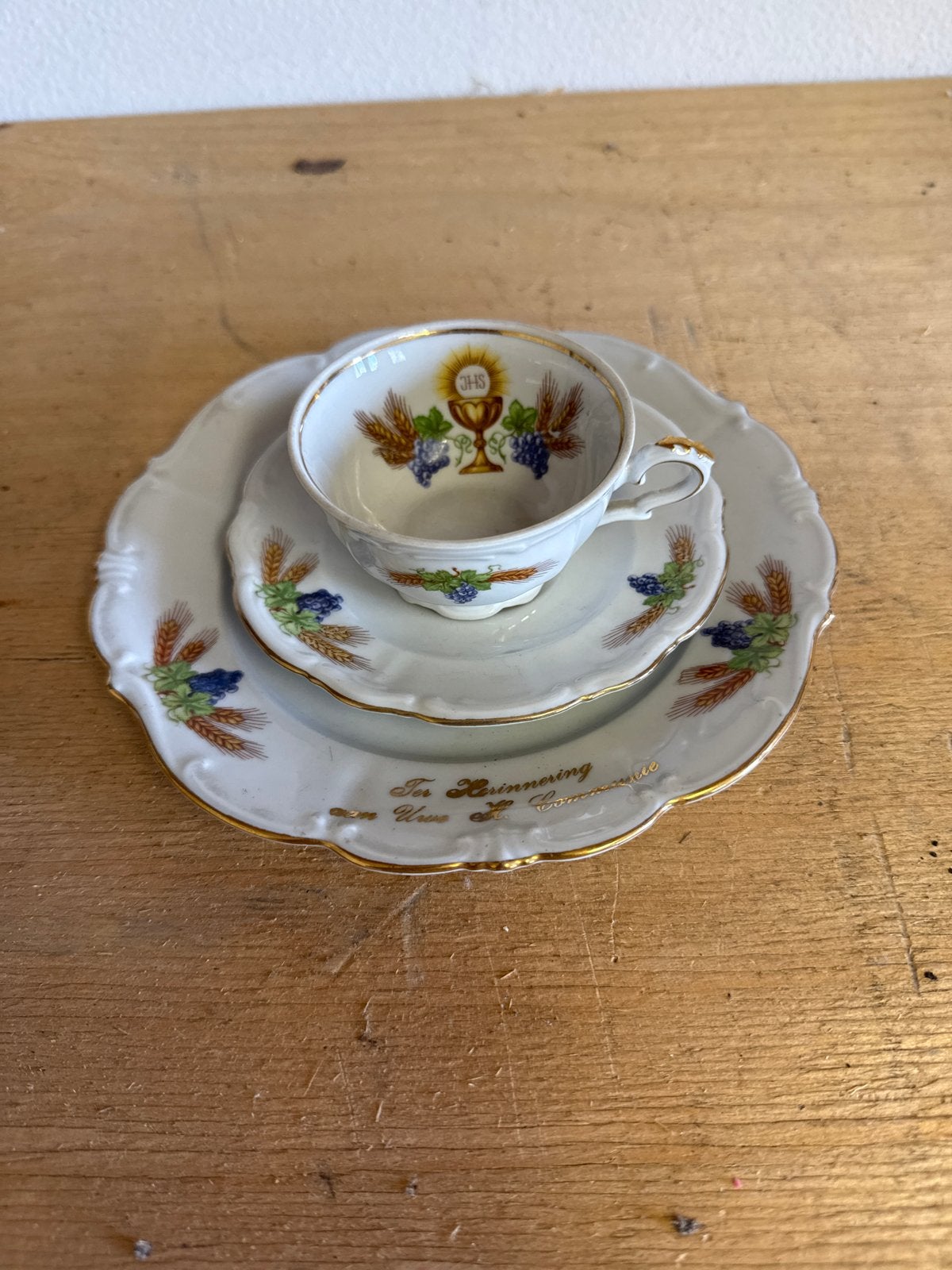 Vintage Communie Serviesje - Kop en Schotel met Bord, Ophalen of Verzenden