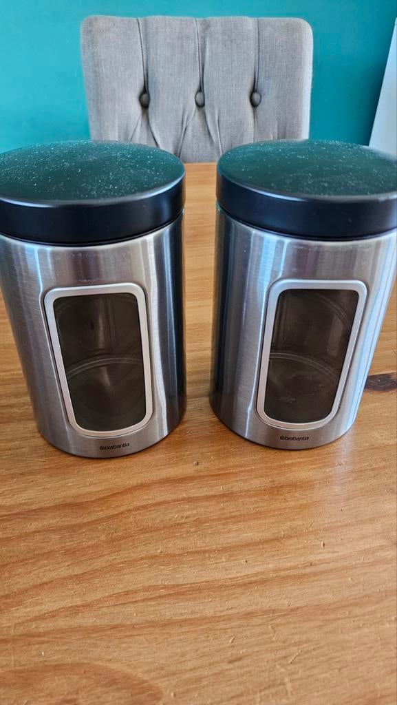 Brabantia voorraadpotten (set van 2), Gebruikt, Zilver, Ophalen of Verzenden, Voorraadpot