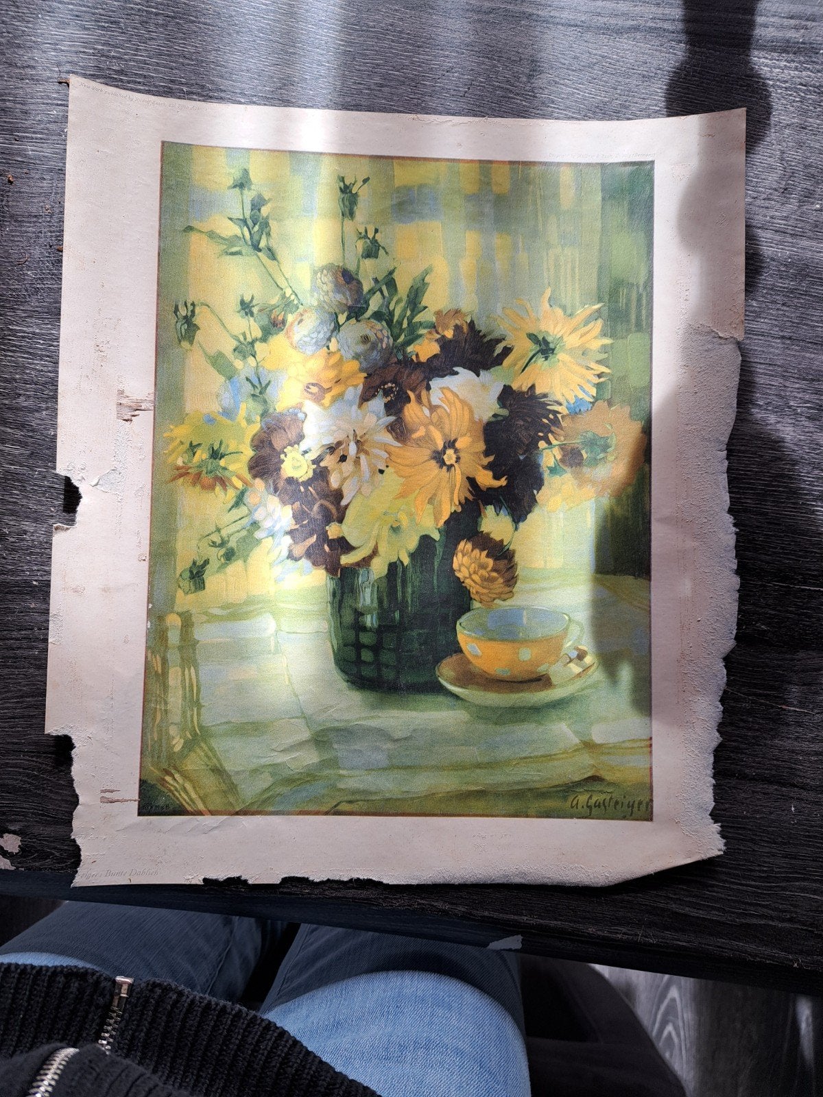 Vintage bloemenstilleven print A. Gasteiger, Stilleven, Ophalen of Verzenden, Gesigneerd, Klassiek