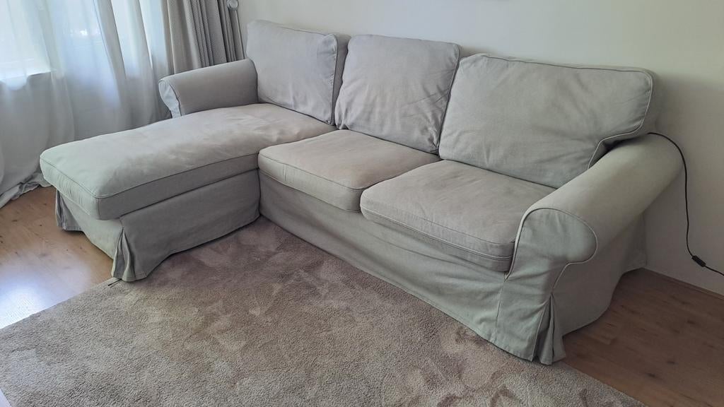 3 Zits lichtgrijze hoekbank met chaise longue, Huis en Inrichting, Banken | Bankstellen, Ophalen, Modern, Comfortabel, 250 tot 300 cm