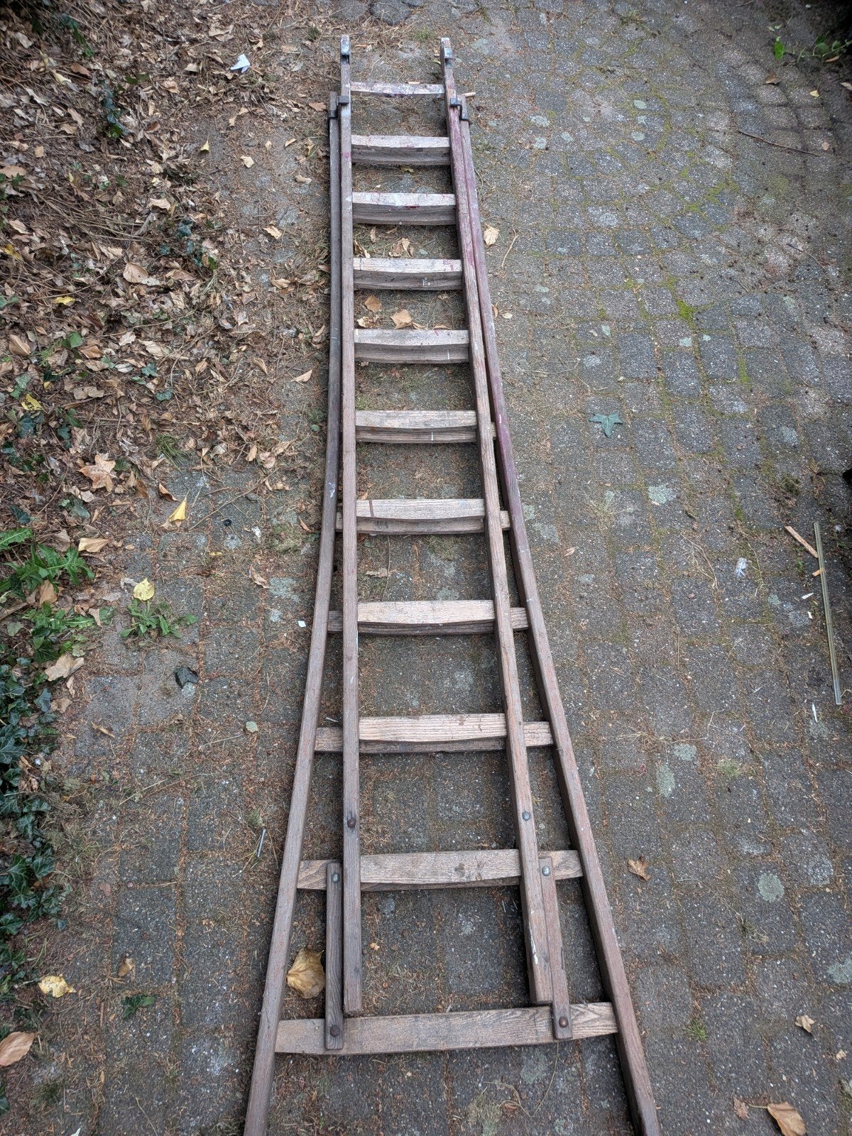 Karakteristieke Vintage Houten Ladder 2-delig Uitschuifbaar, Ophalen, Gebruikt, 4 meter of meer