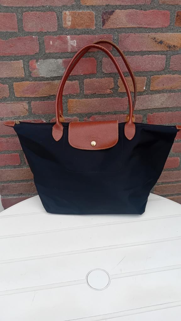 Zwarte Longchamp Le Pliage "Shopping", lange hengsels, zwart, Verzenden, Gebruikt, Zwart, Shopper