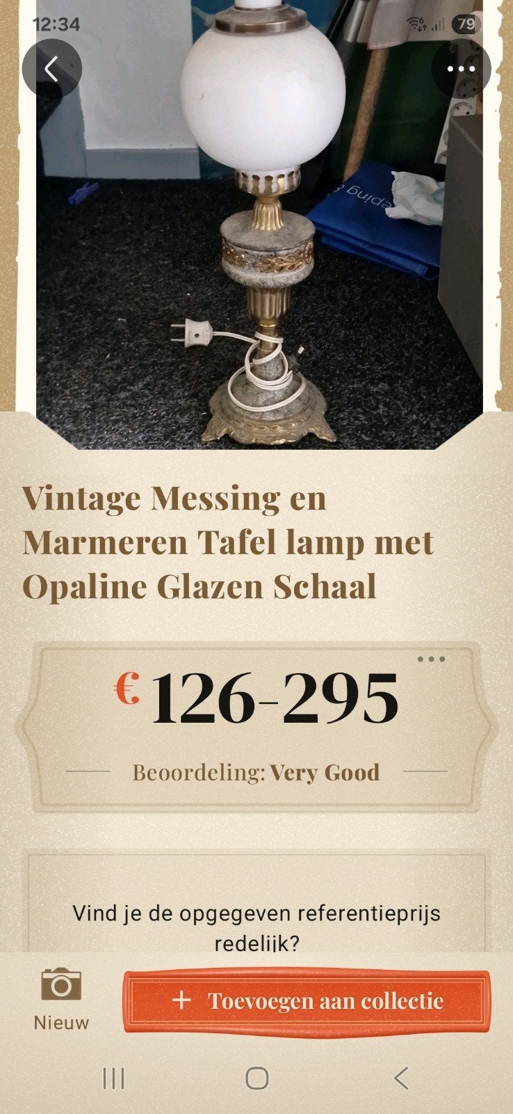 Vintage Messing.en.Marmeren Tafellamp met Opaline Glazen Sch, Ophalen