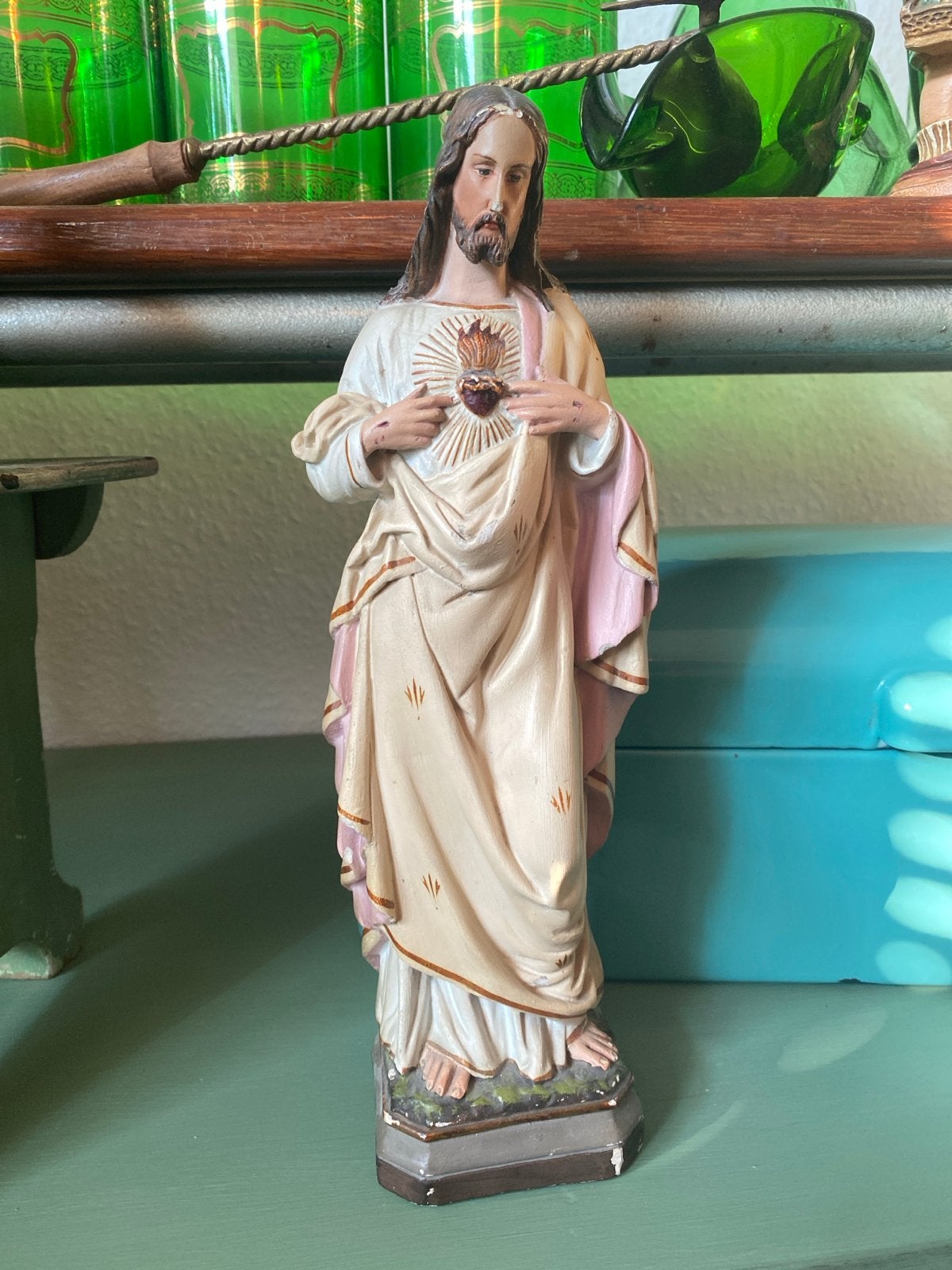 Vintage Heilig Hart Jezus beeld - Religieuze decoratie, Antiek en Kunst, Ophalen of Verzenden