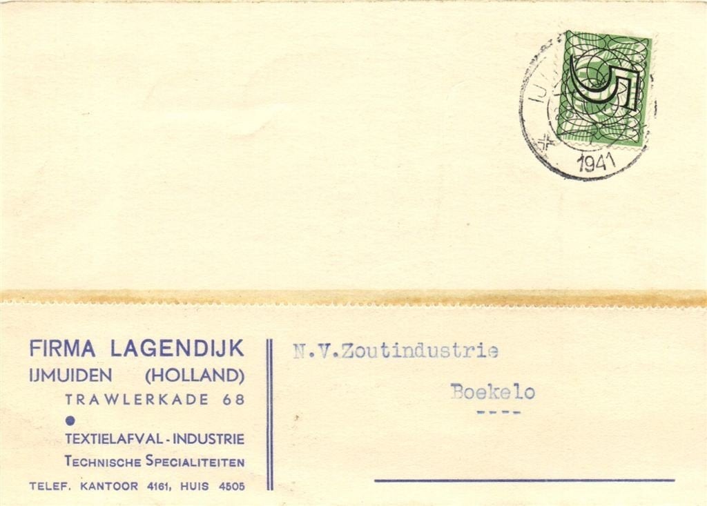 Firma Lagendijk, IJmuiden - 03.1941 - briefkaart, Ophalen of Verzenden, Briefkaart