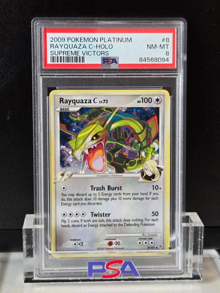 PSA 8 - Rayquaza C #8 (2009 Platinum - Supreme Victors), Ophalen of Verzenden, Zo goed als nieuw