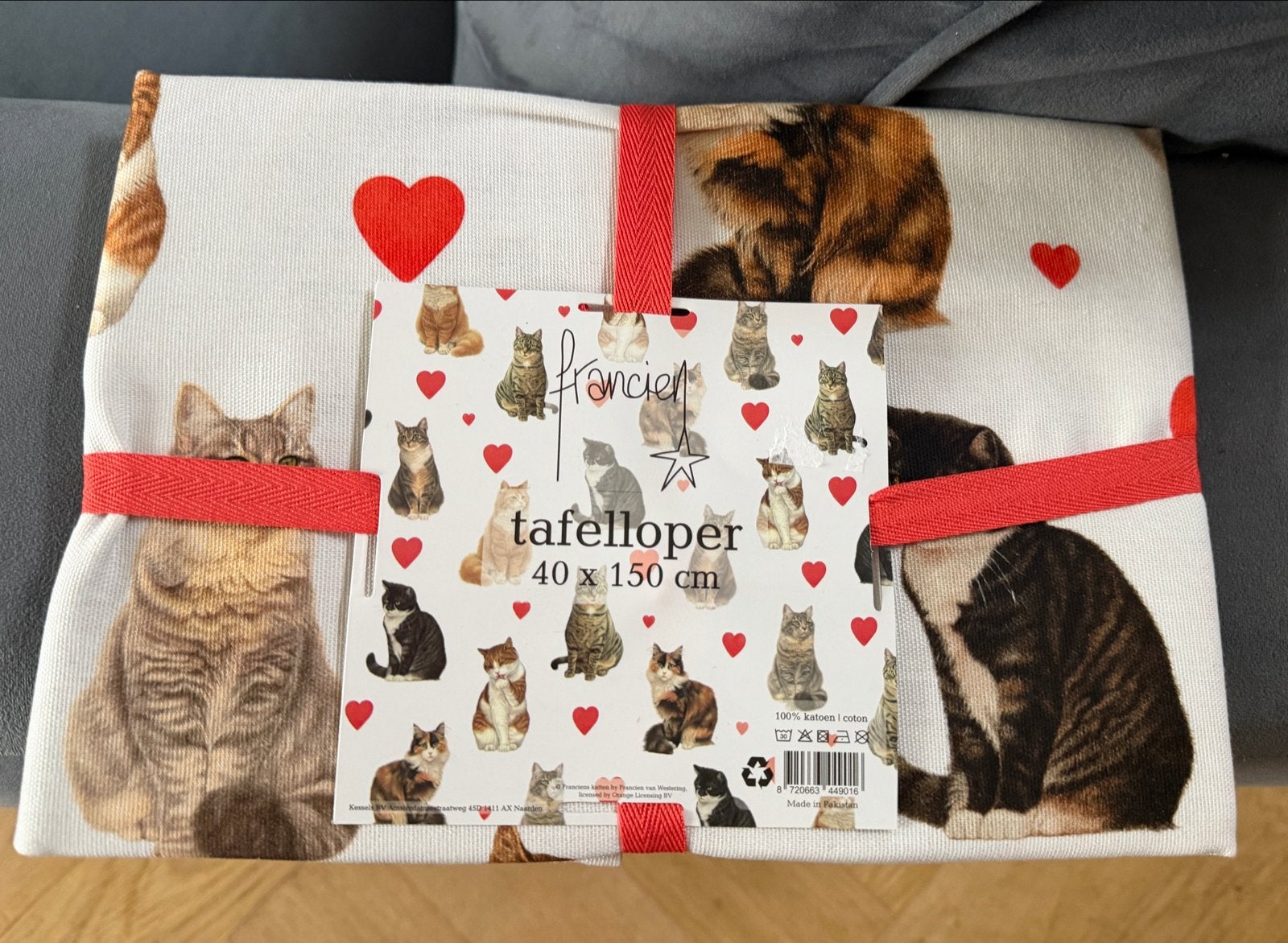 Tafelloper met kattenprint - Francien - 40x150 cm, Katoen, Meerkleurig, Nieuw, Francien