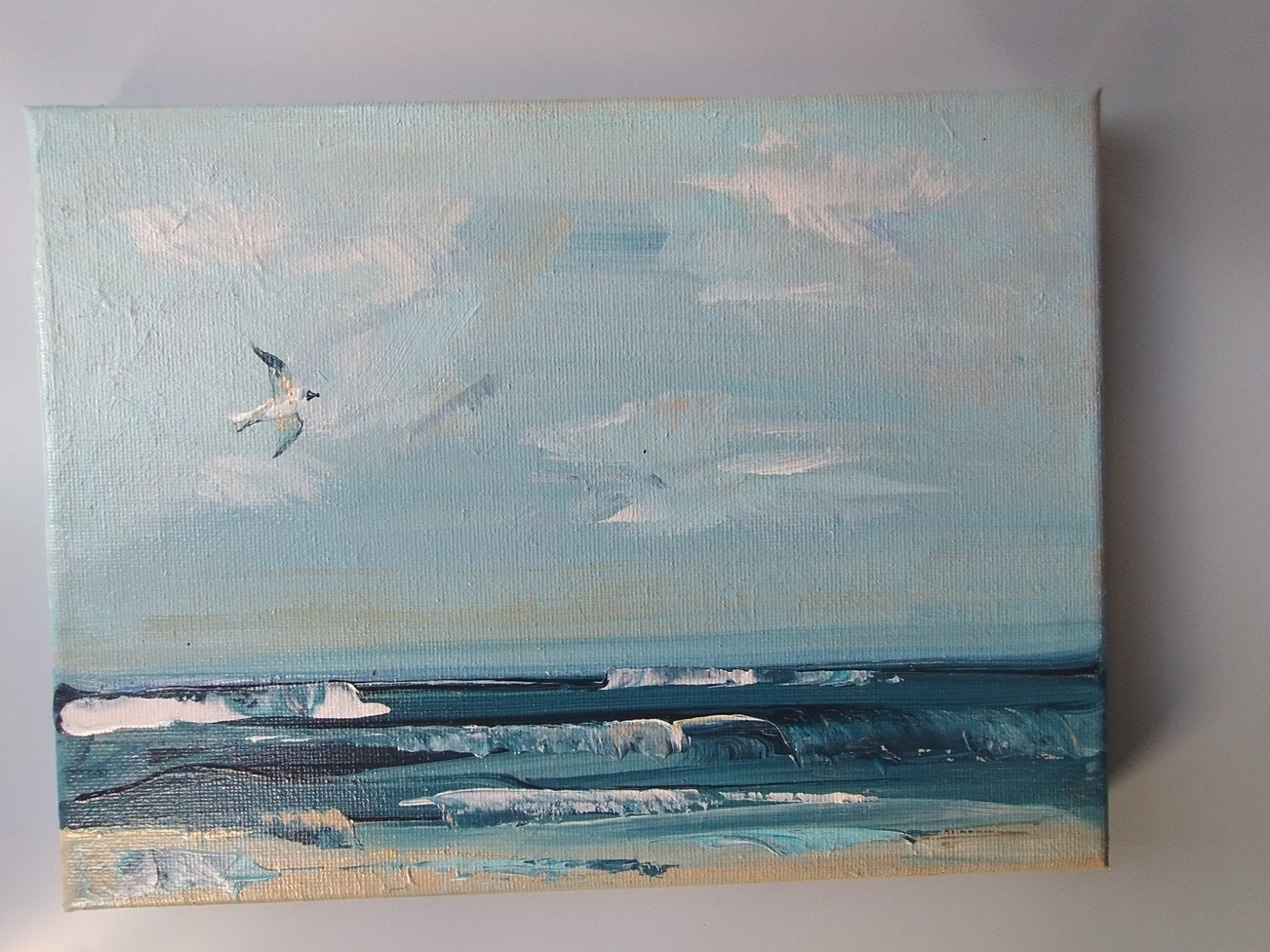 Nr. 5 een Zee ~vertrouwde plek ~ meeuw ~ kleintje kunst, Ophalen of Verzenden, Nieuw, Minder dan 50 cm, Schilderij