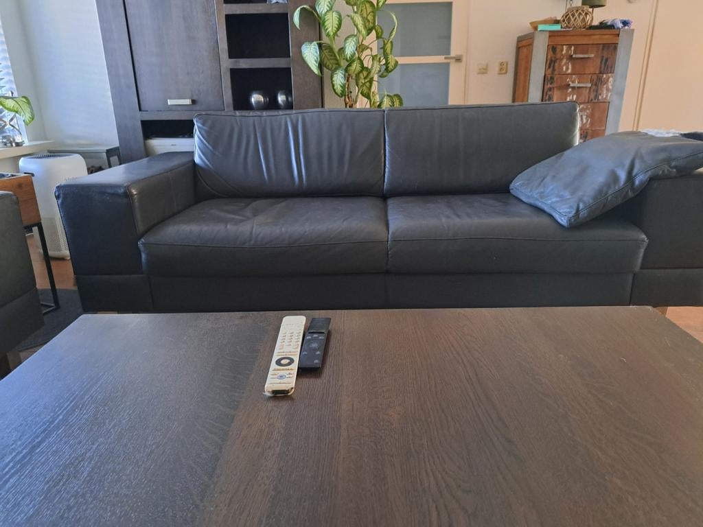 Antraciet bank leatherlook 3 zits., Ophalen, Gebruikt, 75 tot 100 cm, 200 tot 250 cm