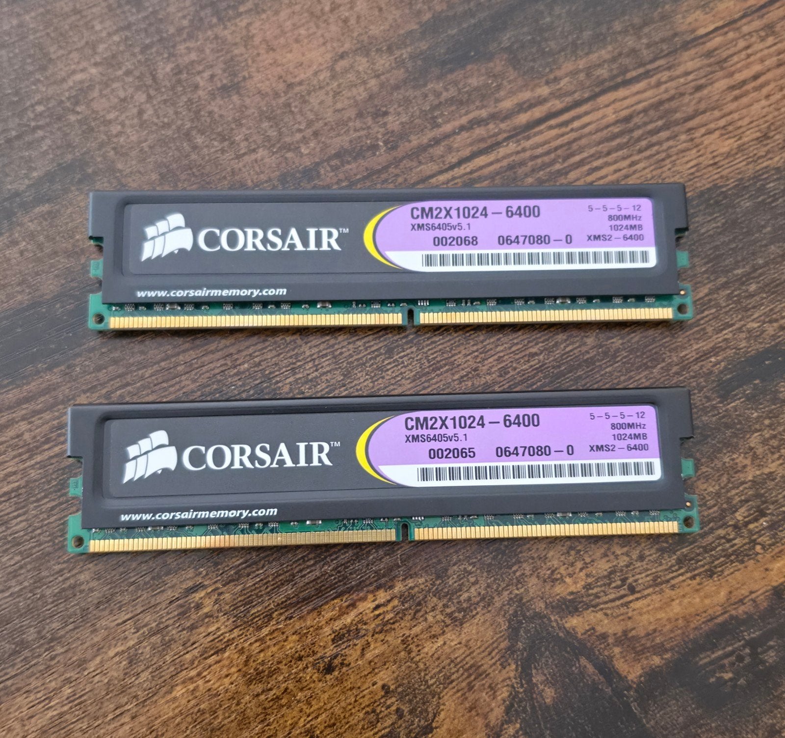 2x Corsair DDR2 RAM 1GB 800MHz (CM2X1024-6400), Computers en Software, Ophalen, Gebruikt, Server, DDR2