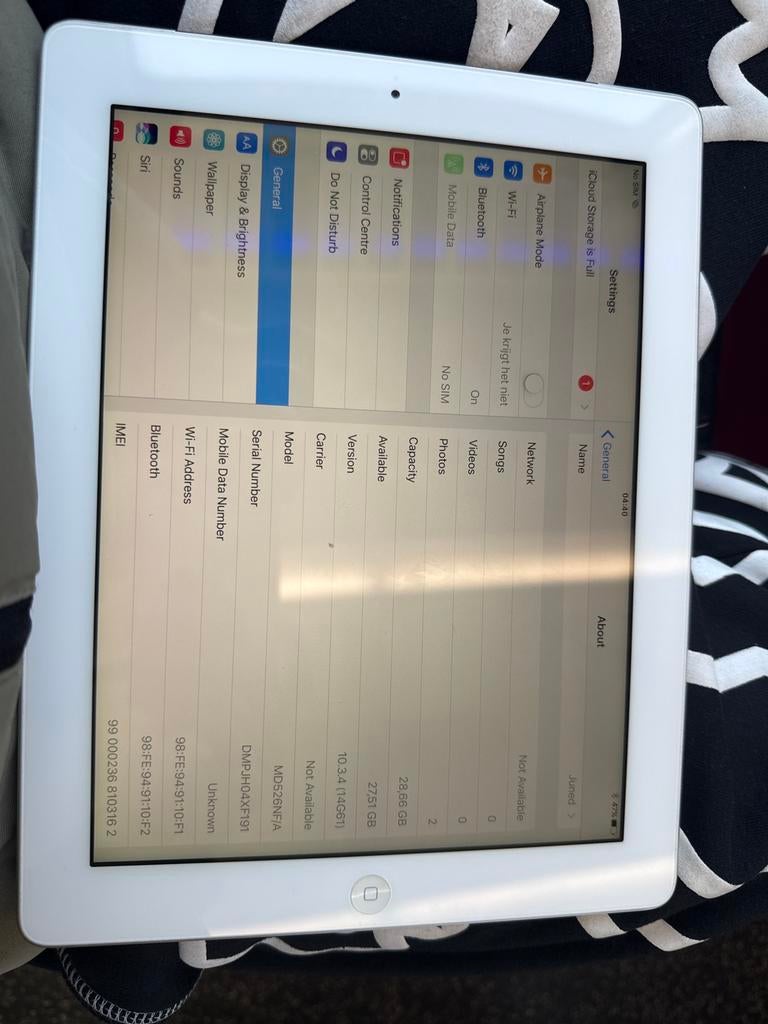 Ipad 4 from 2012, Computers en Software, Apple iPads, Apple iPad, Wit, Zo goed als nieuw, Wi-Fi en Mobiel internet