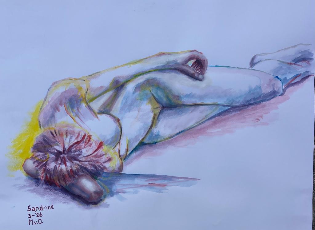 Acryl schilderij naar naakt model, Ophalen of Verzenden