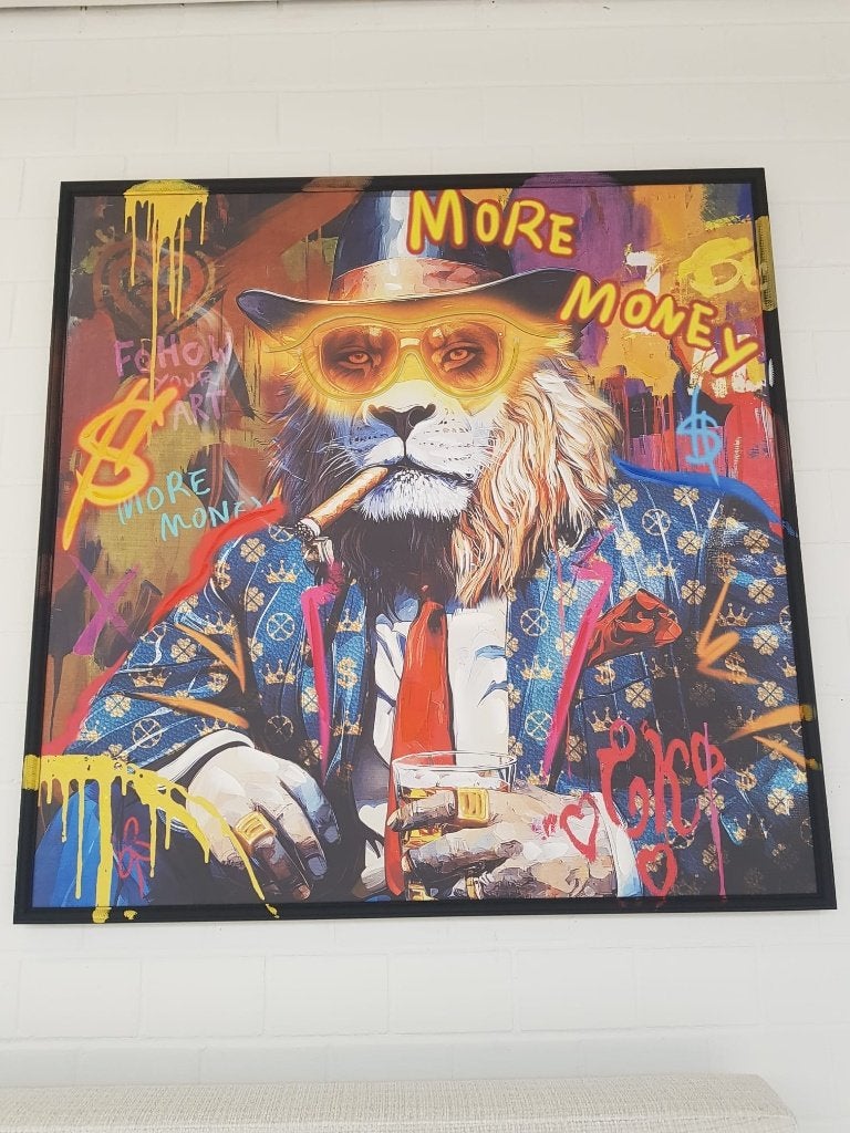 LED Wanddecoratie Leeuw – 120 x 120 cm, Antiek en Kunst, Kunst | Schilderijen | Modern, Dieren, Print, Hout, 3D-effect, Op houten frame