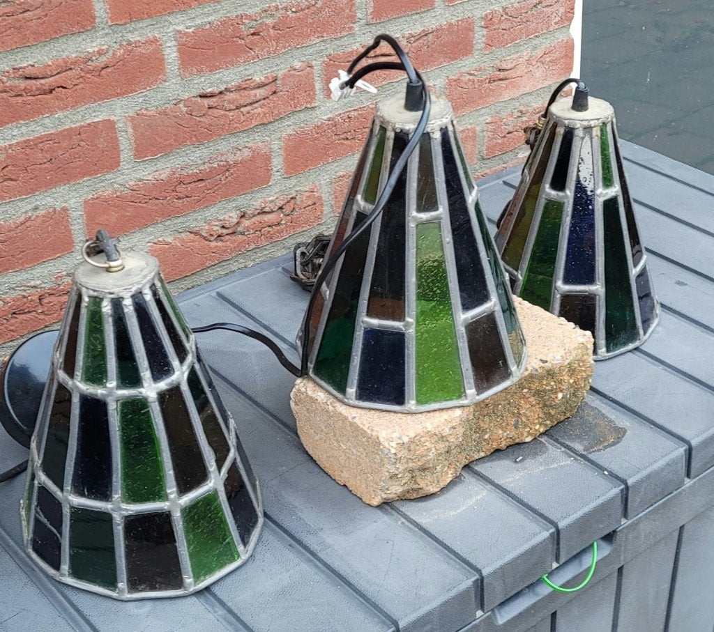 3 glas in lood lampjes, Ophalen of Verzenden